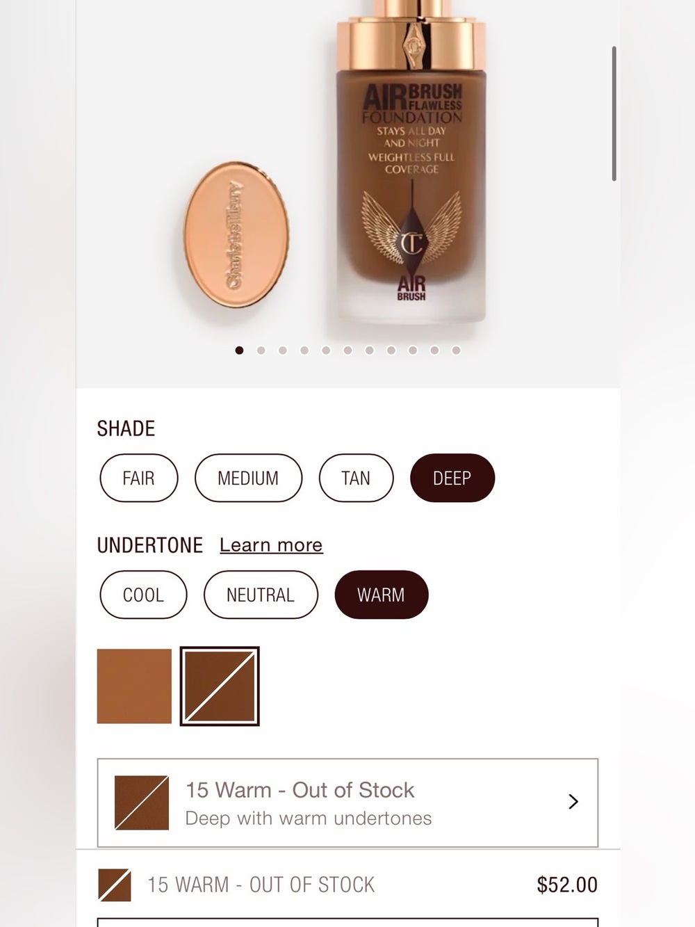 Charlotte Tilbury Airbrush Flawless Foundation - Deep Warm Brown